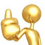 Gold man with thumb raised